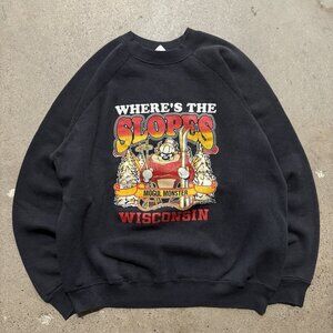 Vintage 80s TAZ "Where’s The Slope Wisconsin"  Sweatshirt Size Large Black